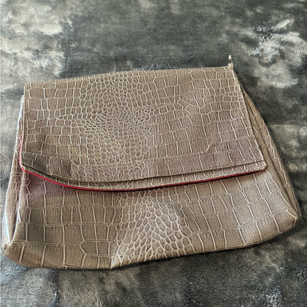 Vince Camuto Croc-Embossed Clutch in Taupe